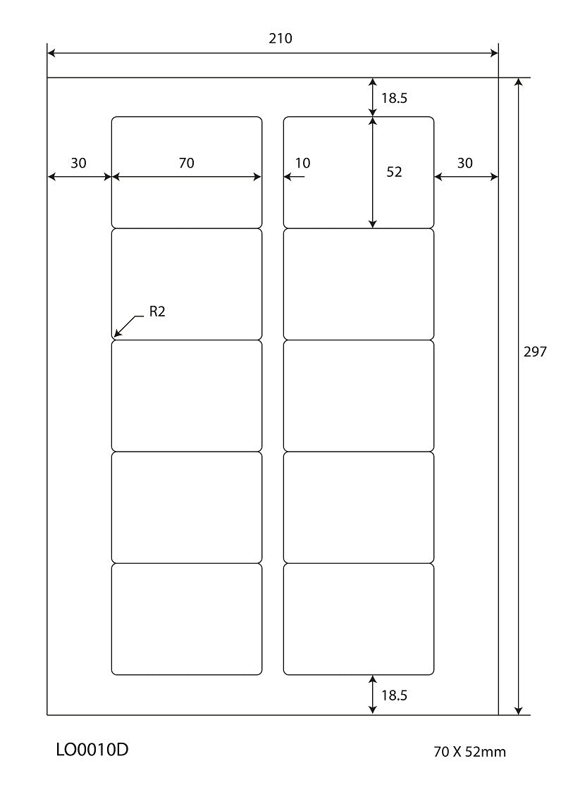 100 DIN A4 sheets 70x52 mm 70g ES-0010D-70-0