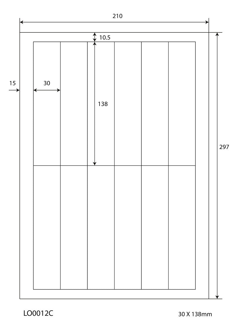 1200 universal labels 30x138mm, on 100 Din A4 sheets, glossy, self-adhesive LO-0012-C-80