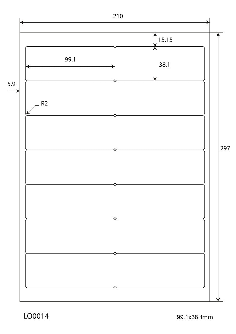 1400 universal labels 99.1x38.1mm, on 100 Din A4 sheets, glossy, self-adhesive LO-0014-80