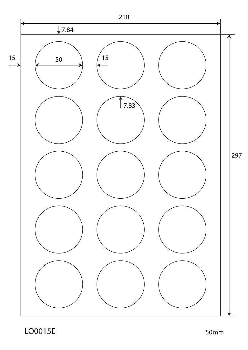 1500 universal labels 50mm round, on 100 Din A4 sheets, glossy, self-adhesive LO-0015-E-80