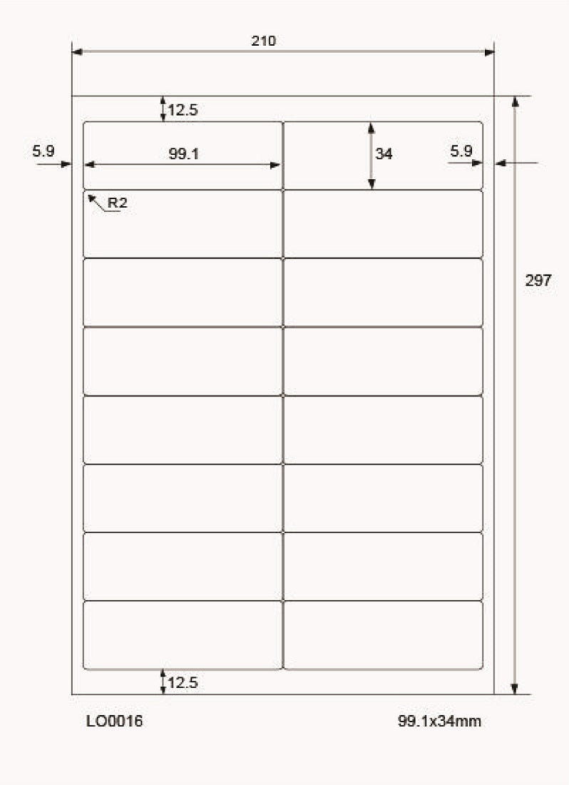 1600 universal labels 99.1x34mm, on 100 Din A4 sheets, glossy, self-adhesive LO-0016-80