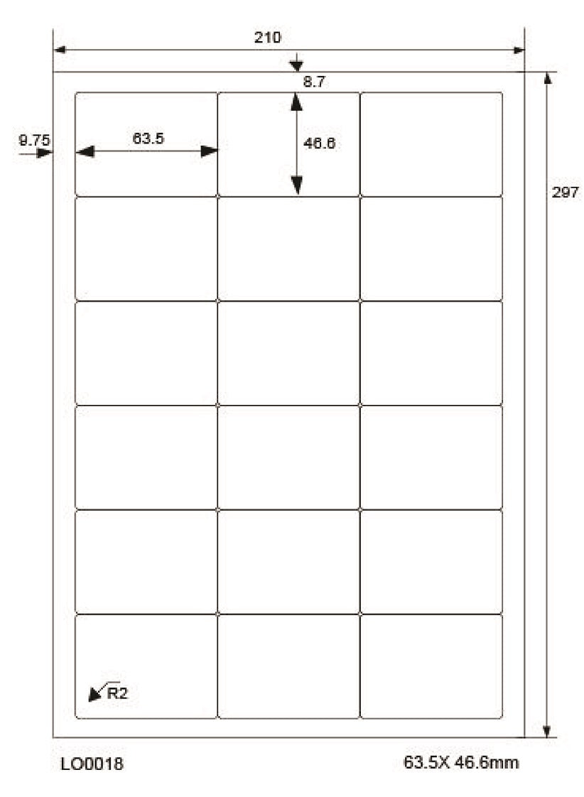 1800 universal labels 63.5x46.6mm, on 100 Din A4 sheets, glossy, self-adhesive LO-0018-80