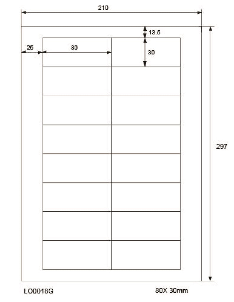 1800 universal labels 80x30mm, on 100 Din A4 sheets, glossy, self-adhesive LO-0018-G-80