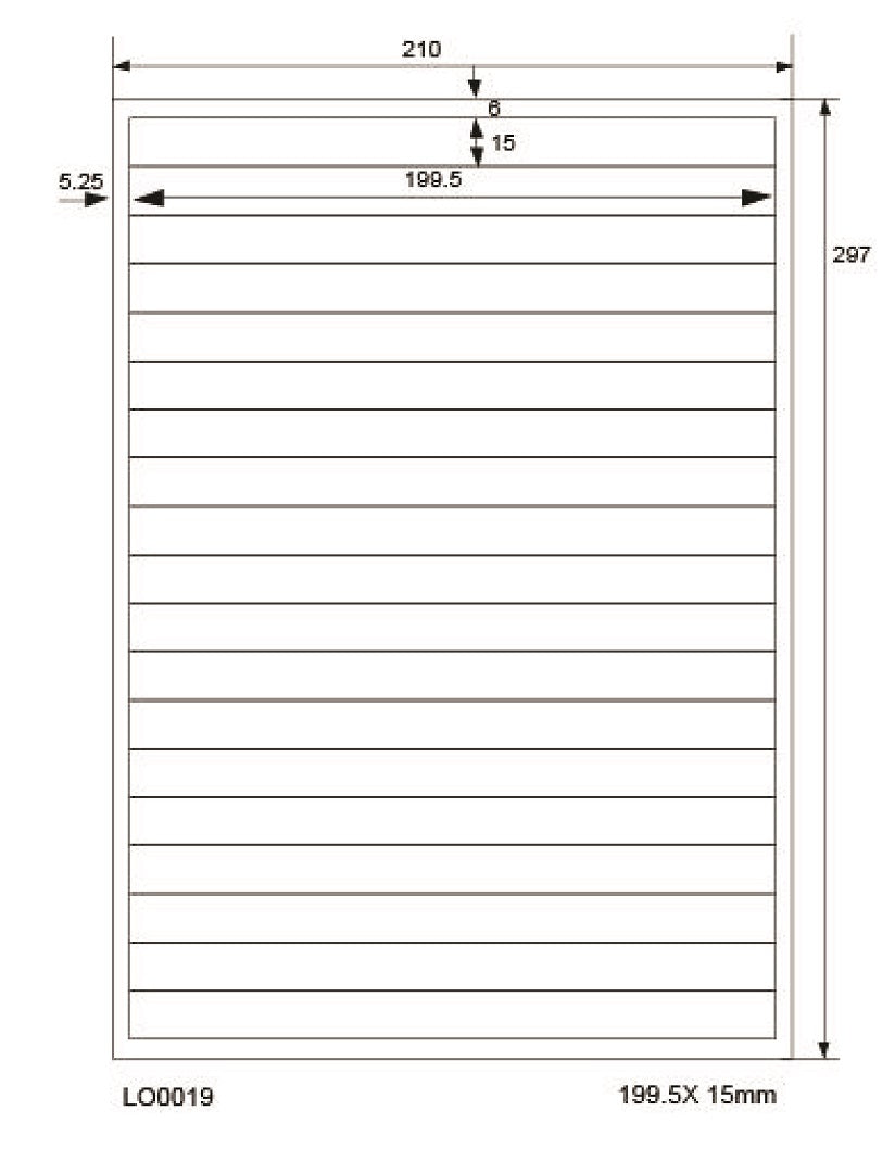 1900 universal labels 199.5x15mm, on 100 Din A4 sheets, glossy, self-adhesive LO-0019-80