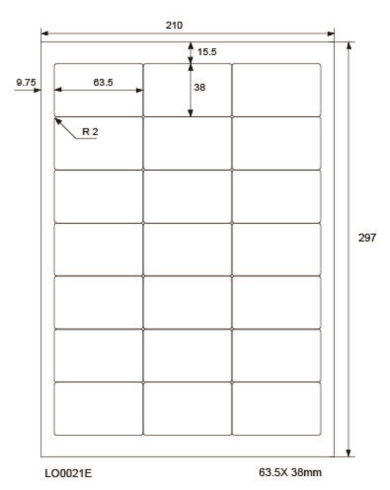 2100 universal labels 63.5x38mm, on 100 Din A4 sheets, glossy, self-adhesive LO-0021-E-80