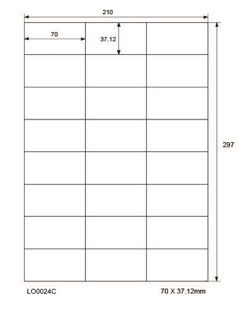 2400 universal labels 70x37.12mm, on 100 Din A4 sheets, glossy, self-adhesive LO-0024-C-80