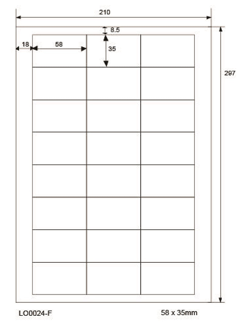 2400 universal labels 58x35mm, on 100 Din A4 sheets, glossy, self-adhesive LO-0024-F-80