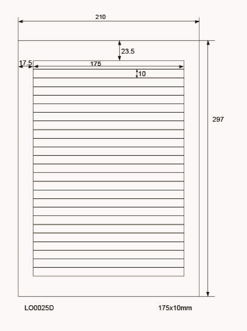 2500 universal labels 175x10mm, on 100 Din A4 sheets, glossy, self-adhesive LO-0025-D-80