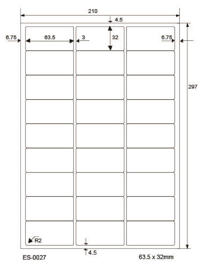 100 DIN A4 sheets 63.5x32mm 70g ES0027-70-0