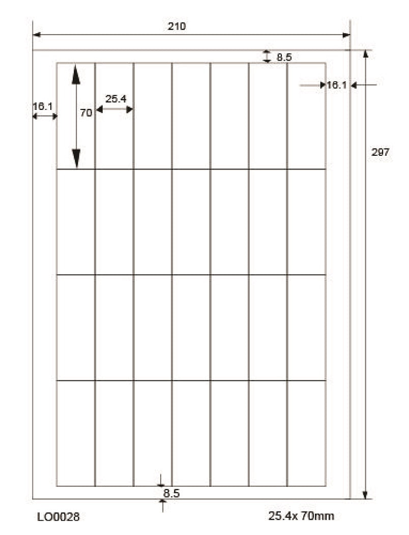 100 DIN A4 sheets 25.4x70mm 70g ES0028-70-0