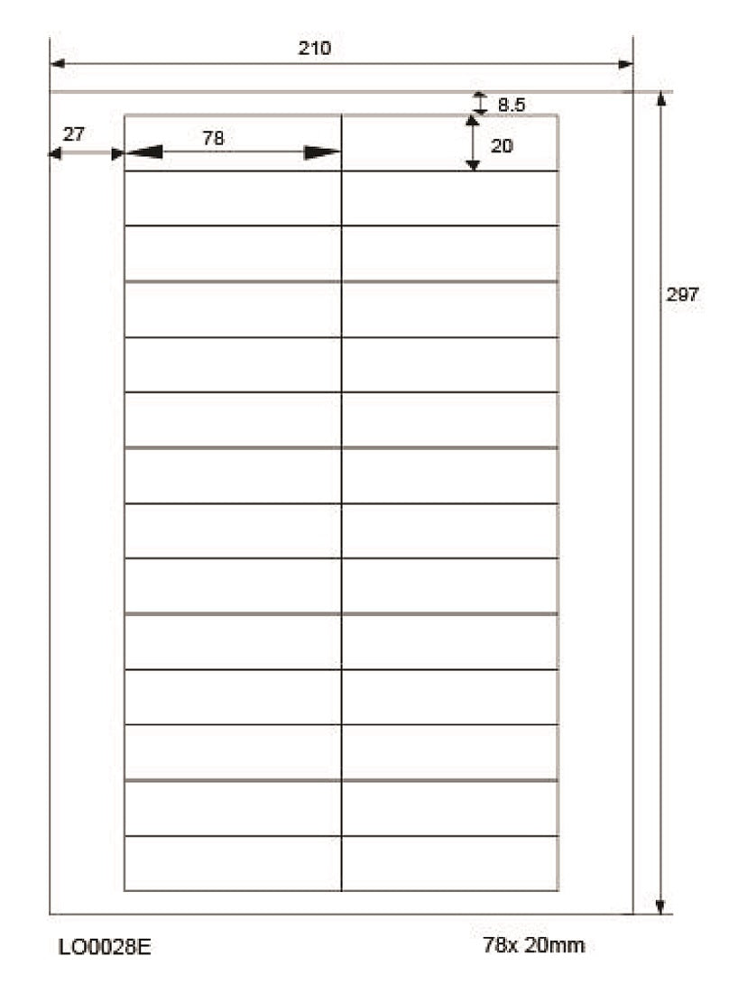 2800 universal labels 78x20mm, on 100 DIN A4 sheets, glossy, self-adhesive LO-0028-E-80