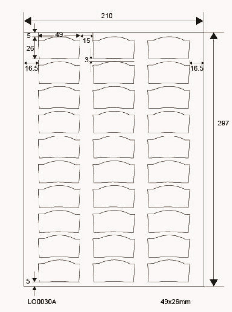 3000 universal labels 49x26mm, on 100 DIN A4 sheets, glossy, self-adhesive LO-0030-A-80