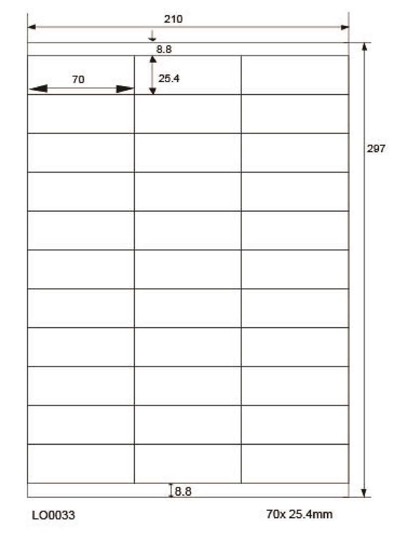 3300 universal labels 70x25.4mm, on 100 Din A4 sheets, glossy, self-adhesive LO-0033-80