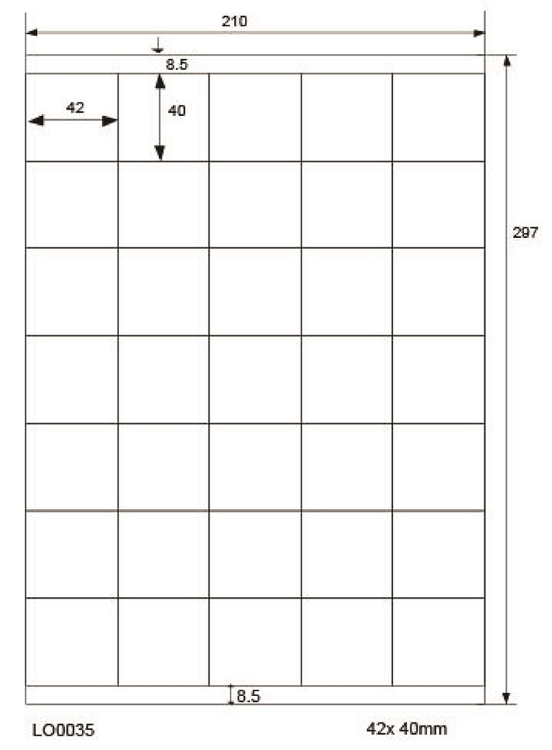 3500 universal labels 42x40mm, on 100 DIN A4 sheets, glossy, self-adhesive LO-0035-80