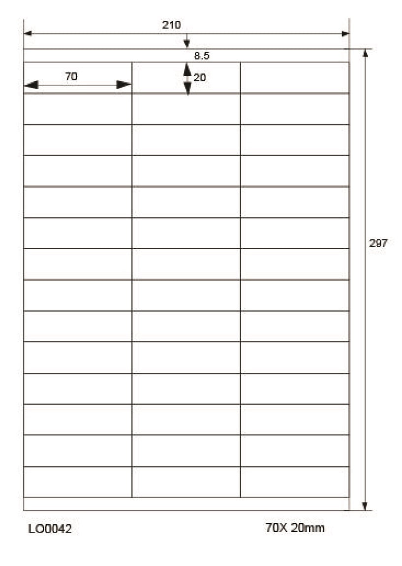 4200 universal labels 70x20mm, on 100 DIN A4 sheets, glossy, self-adhesive LO-0042-80