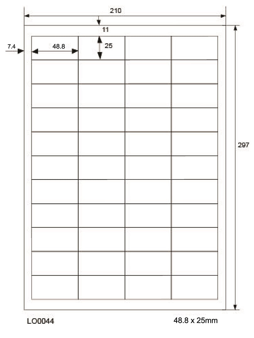 4400 universal labels 48.8x25mm, on 100 DIN A4 sheets glossy, self-adhesive LO-0044-80