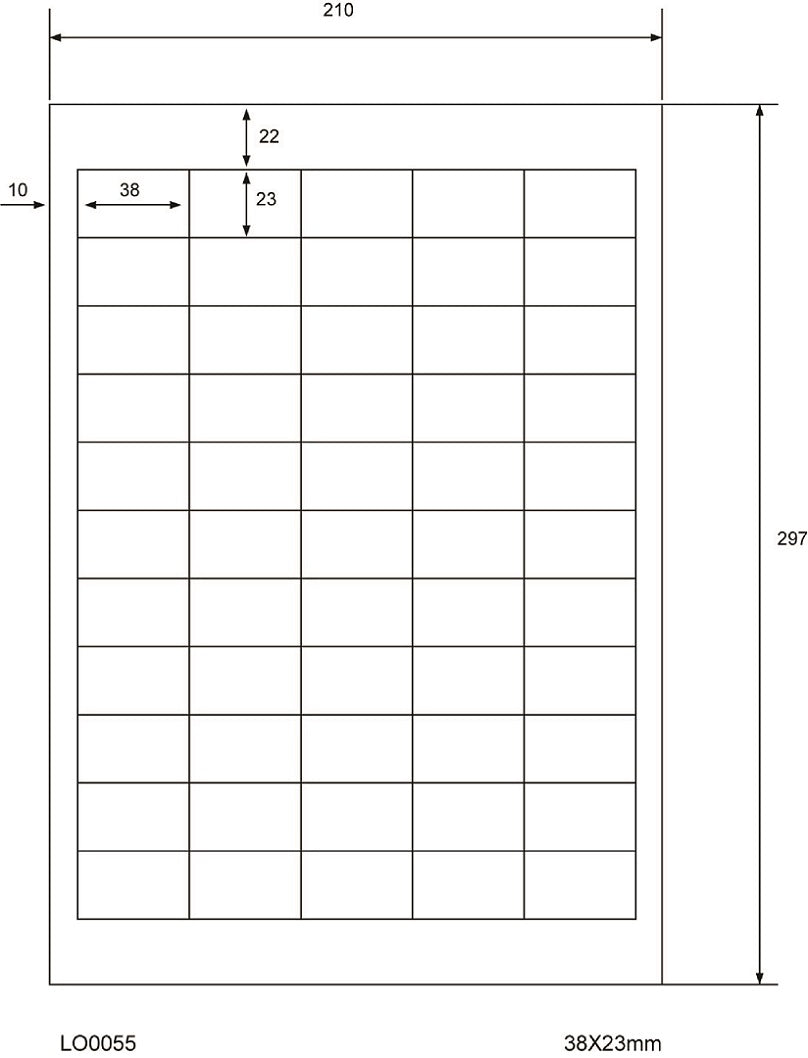 5500 universal labels 38x23mm, on 100 DIN A4 sheets, glossy, self-adhesive LO-0055-80