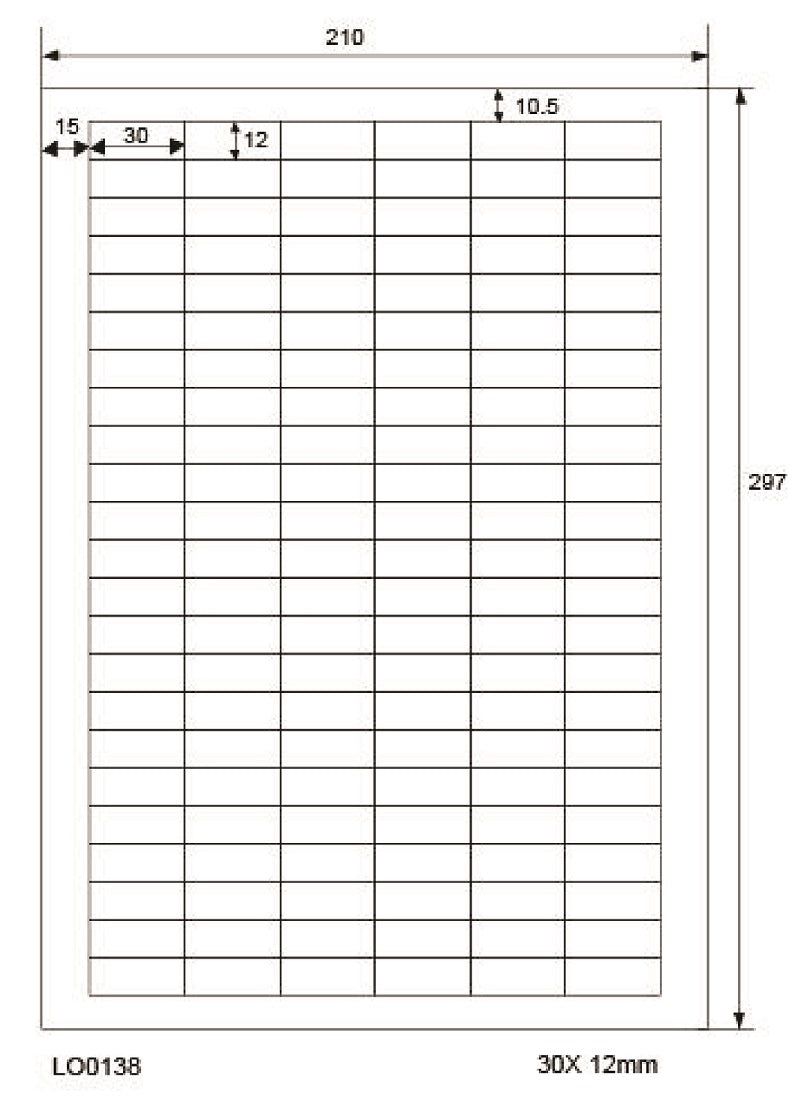 13800 universal labels 30x12mm, on 100 DIN A4 sheets, glossy, self-adhesive LO-0138-80
