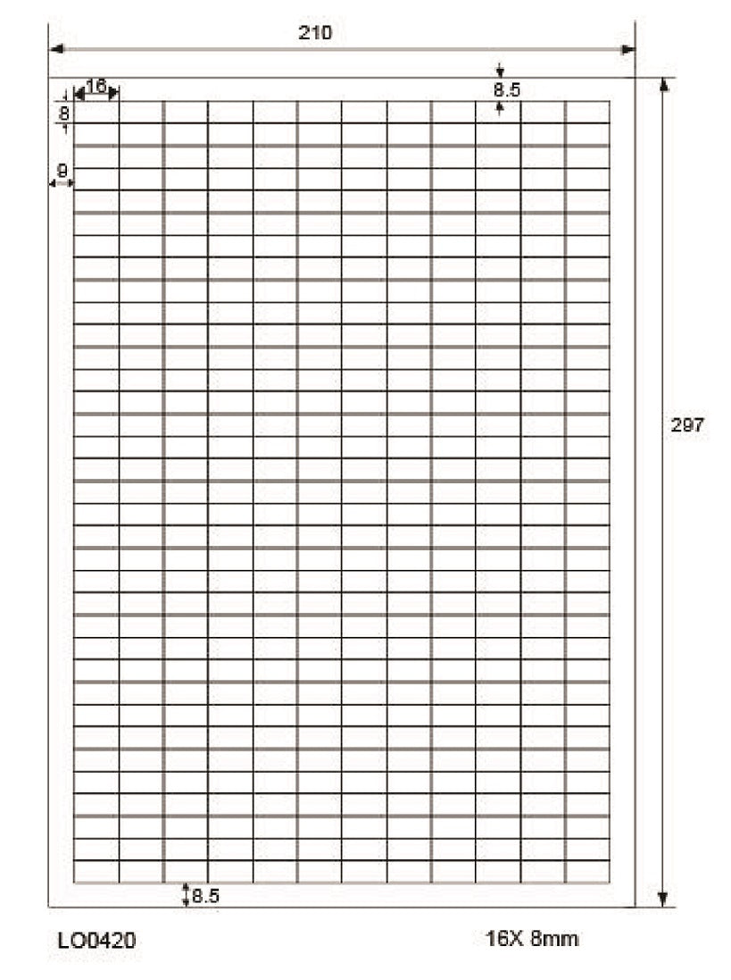 42,000 universal labels 16x8mm, on 100 DIN A4 sheets, glossy, self-adhesive LO-0420-80