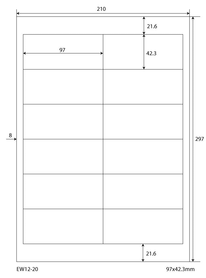 6000 universal labels 97x42.3mm, on 500 DIN A4 sheets, matte, self-adhesive, 70g EW12-20 from Etikettenworld EW12-20
