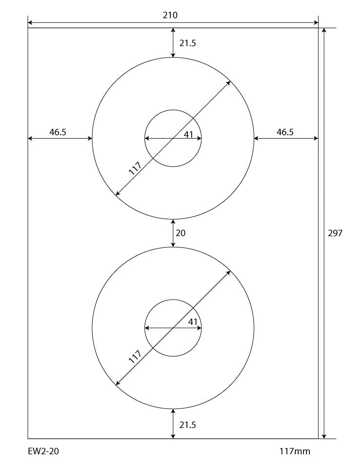 1000 universal labels 117 mm round, on 500 Din A4 sheets, matte, self-adhesive, 70g EW2-20 from Etikettenworld EW2-20