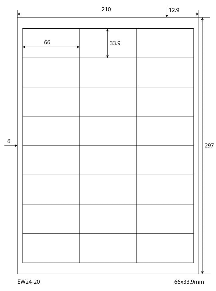 12000 universal labels 66x33.9mm, on 500 DIN A4 sheets, matte, self-adhesive, 70g EW24-20 from Etikettenworld EW24-20