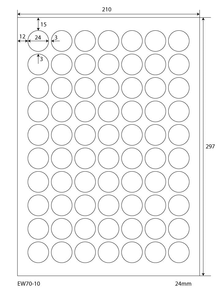 35000 universal labels 24mm round, on 500 DIN A4 sheets, matte, self-adhesive, 70g EW70-10 from Etikettenworld EW70-10